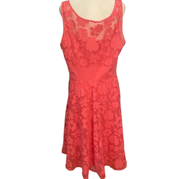 Coldwater Creek Pink Lace Overlay Dress Size 14 Lined Tie Waist Party Shower Fun - Picture 6 of 16